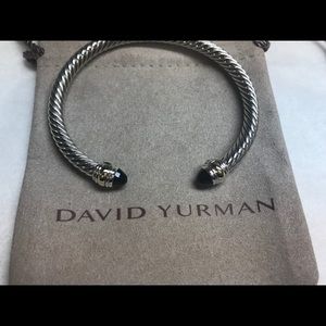 DY Silver and Gold 5mm Bracelet with Black Onyx